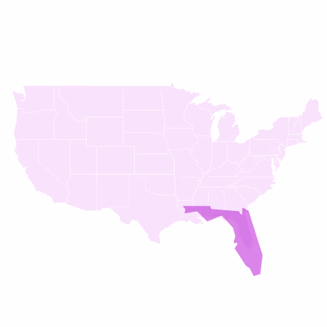 Map of the United States highlighting Florida in purple among lighter states.