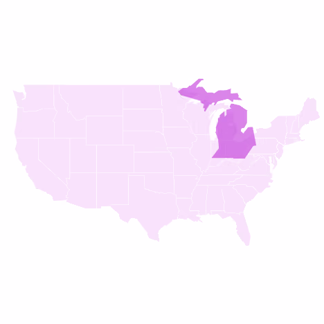 US map highlighting Michigan in purple with neighboring states lightly shown.