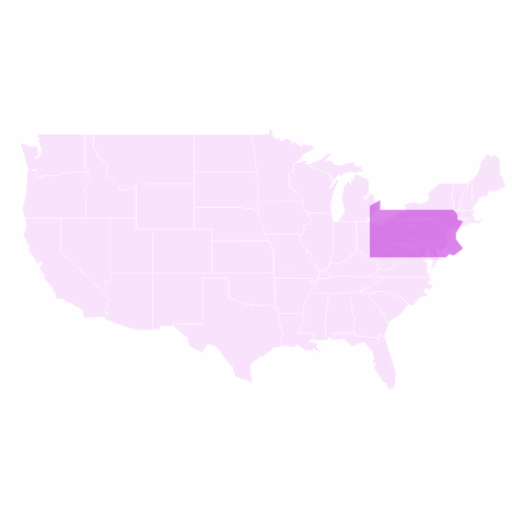 Map of the United States with Pennsylvania highlighted in purple.