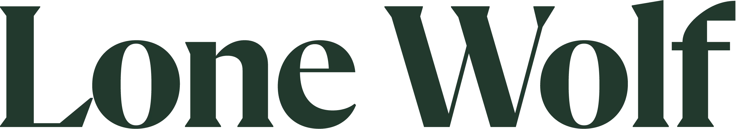 Text reading Lone Wolf in large dark green serif font on transparent background.