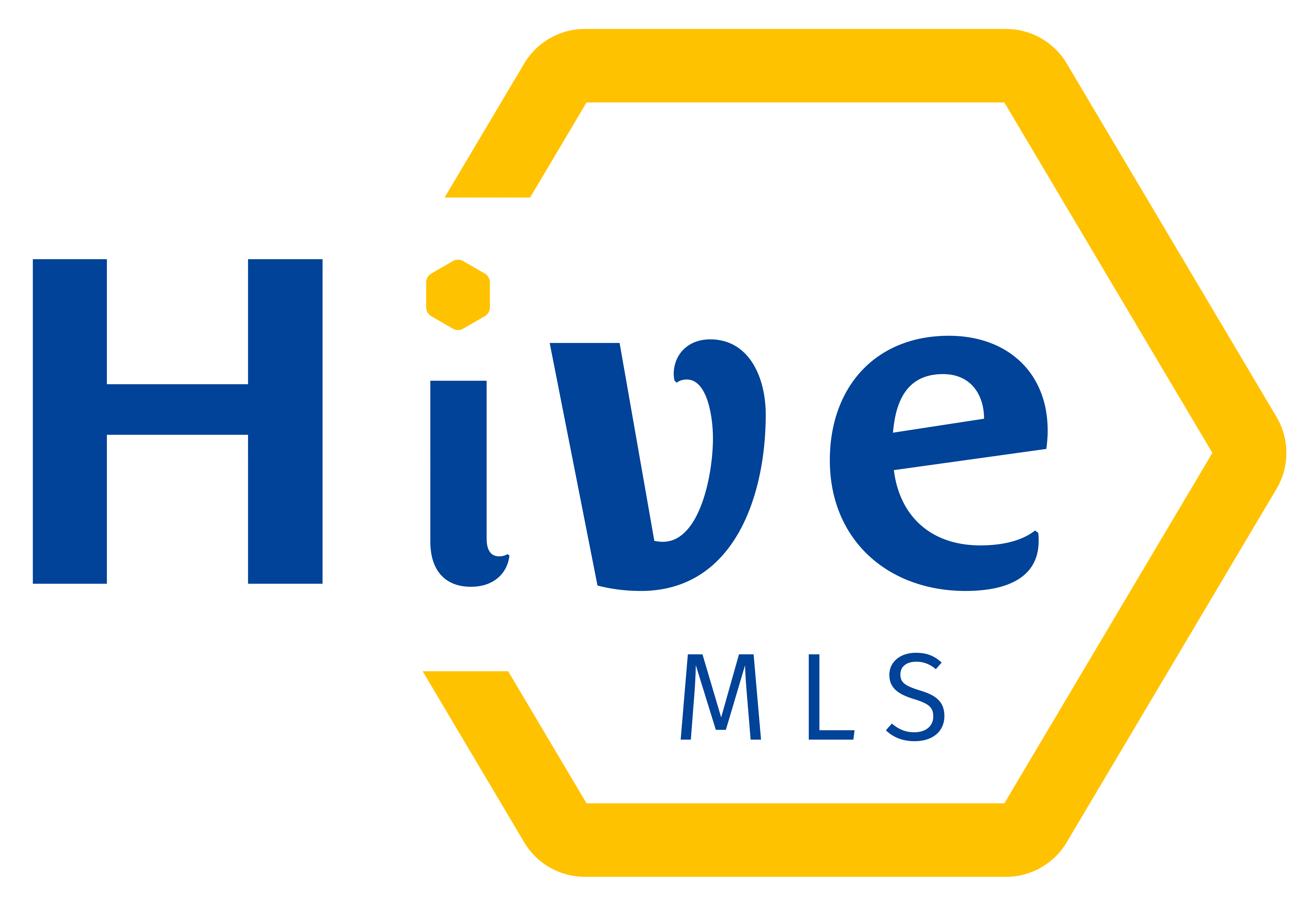 Blue text reading 'Hive MLS' with a yellow honeycomb outline around 've'.