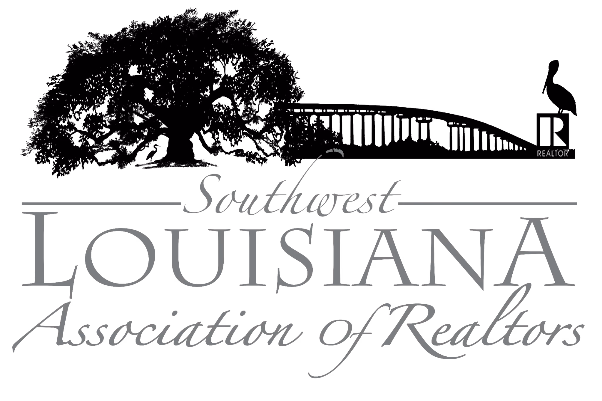 Southwest Louisiana Association of Realtors logo with oak tree, bridge, and bird silhouette.