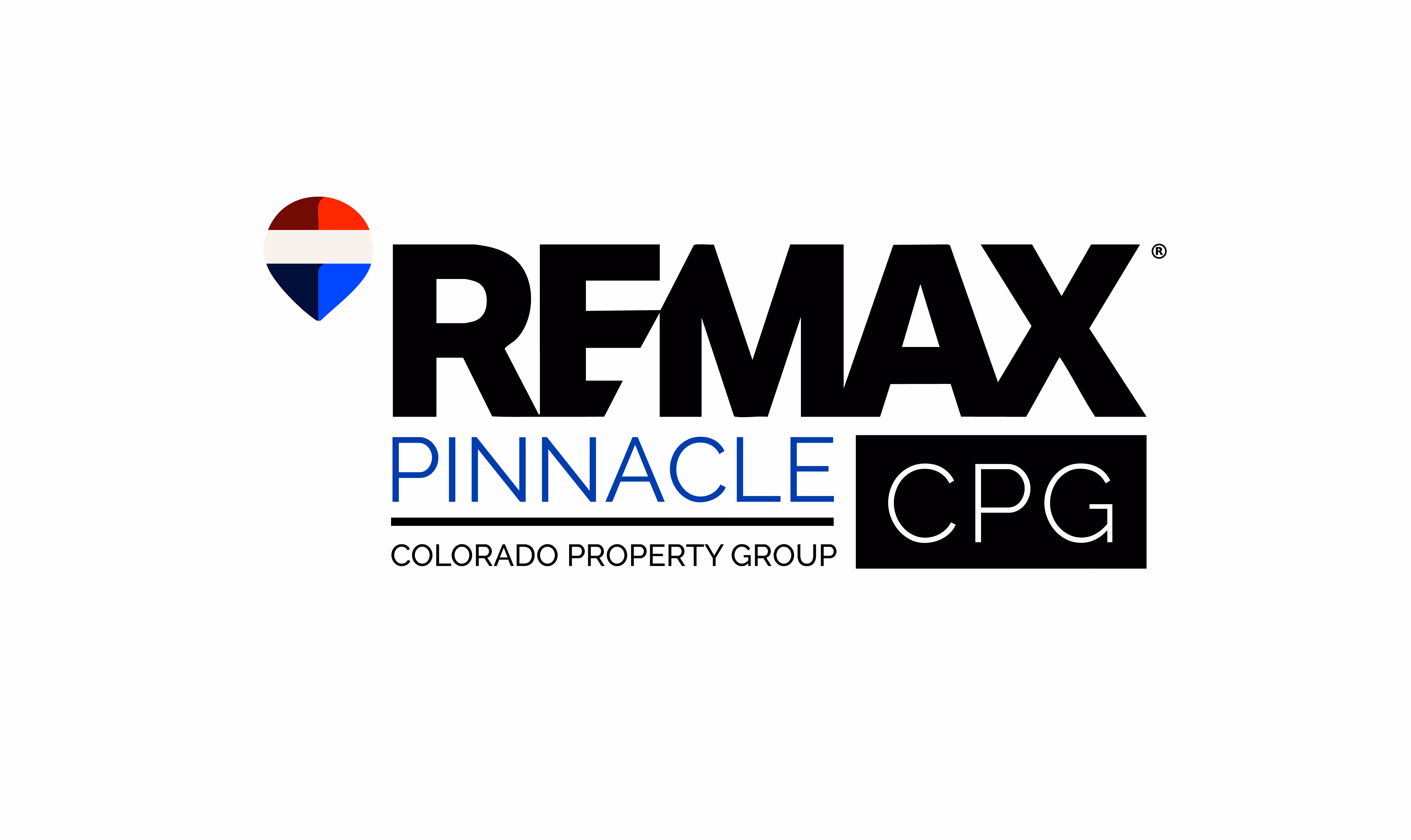 REMAX Pinnacle Colorado Property Group logo with red, white, and blue hot air balloon icon.