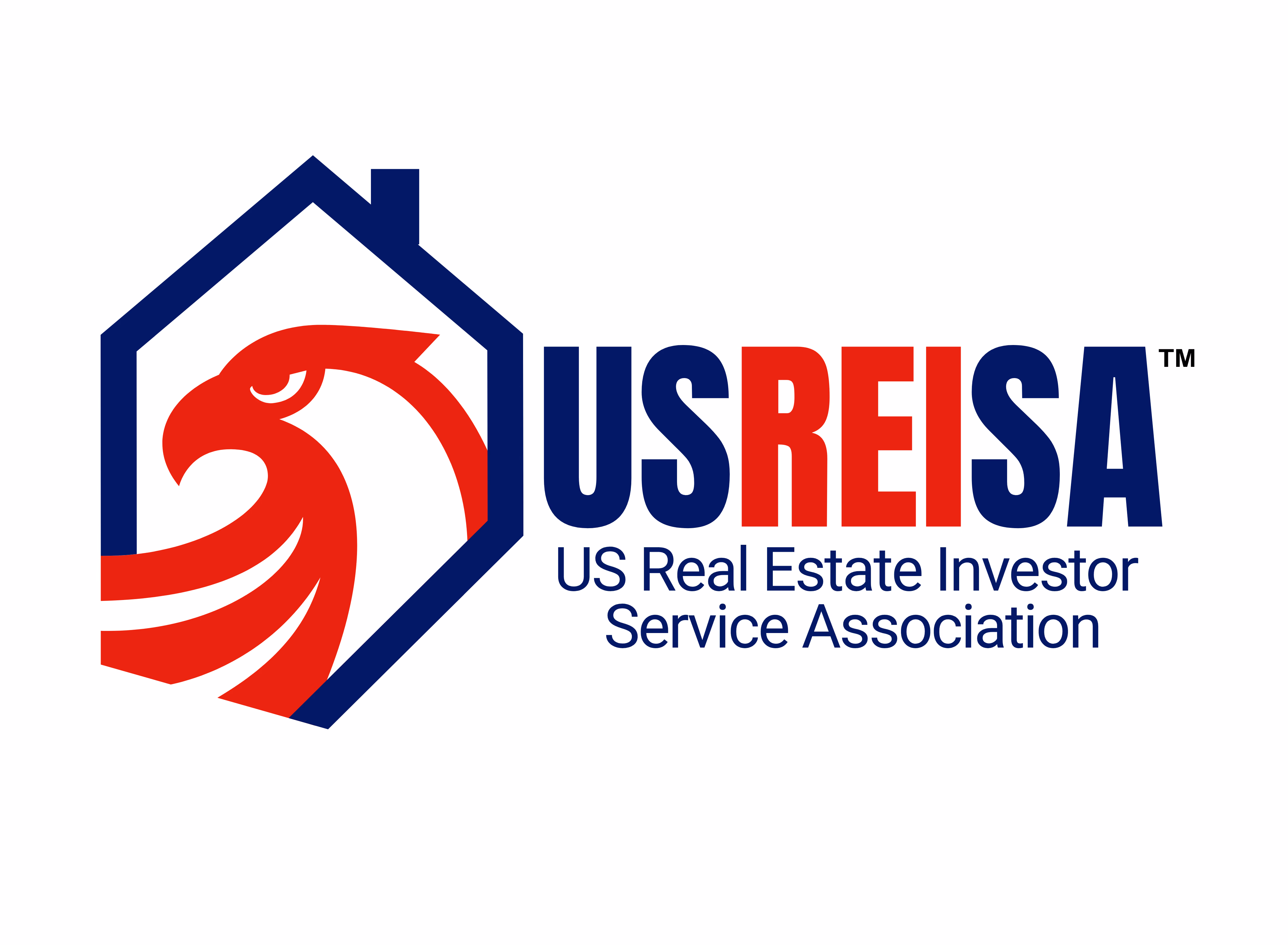 Logo of US Real Estate Investor Service Association with red eagle head inside a blue house outline.