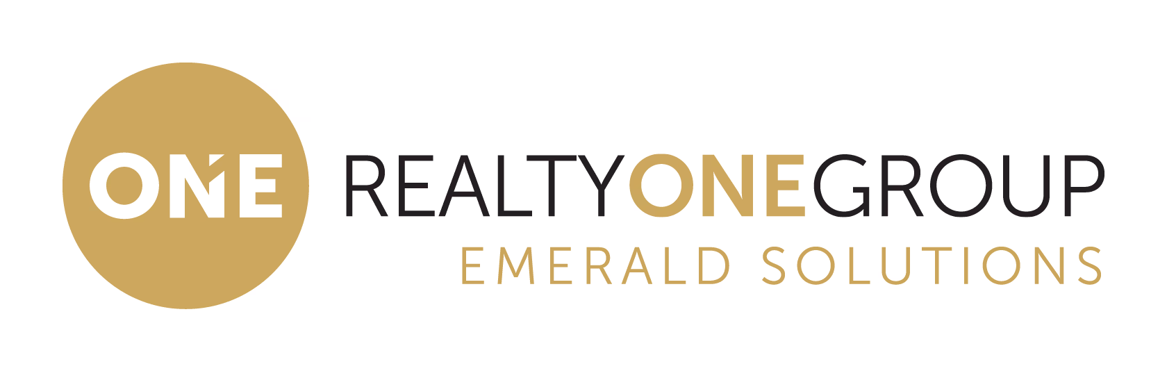 Realty One Group Emerald Solutions logo with ONE in gold circle and black and gold text.