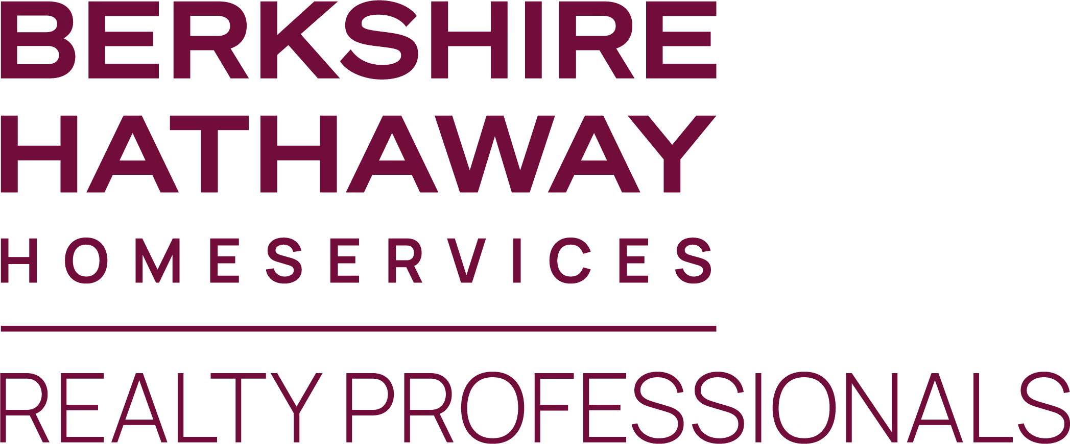 Text logo reading Berkshire Hathaway Homeservices Realty Professionals in dark purple letters.