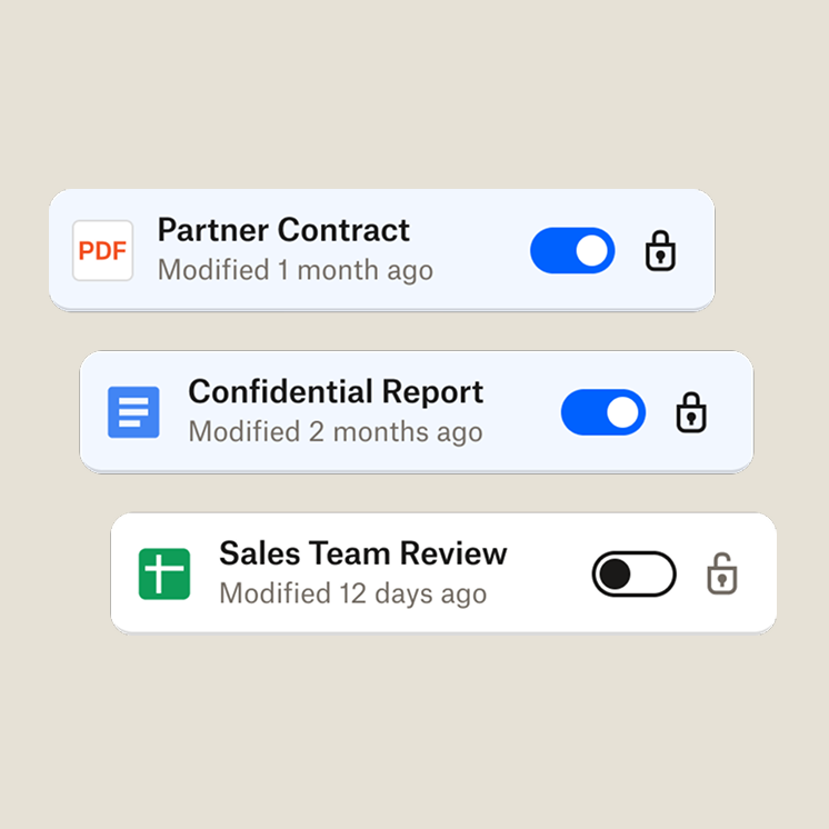List of three locked documents with lock toggle features. 
