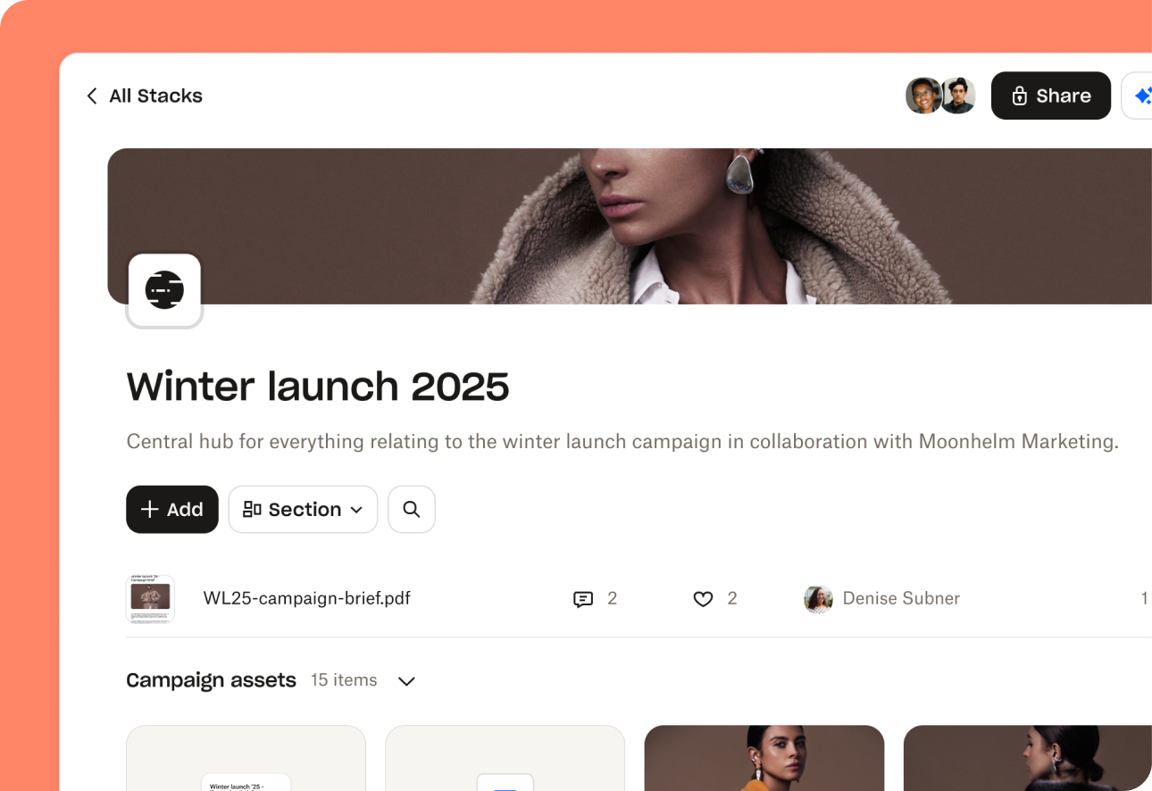 Dropbox Dash preview of content contained in Stack titled Winter launch 2025