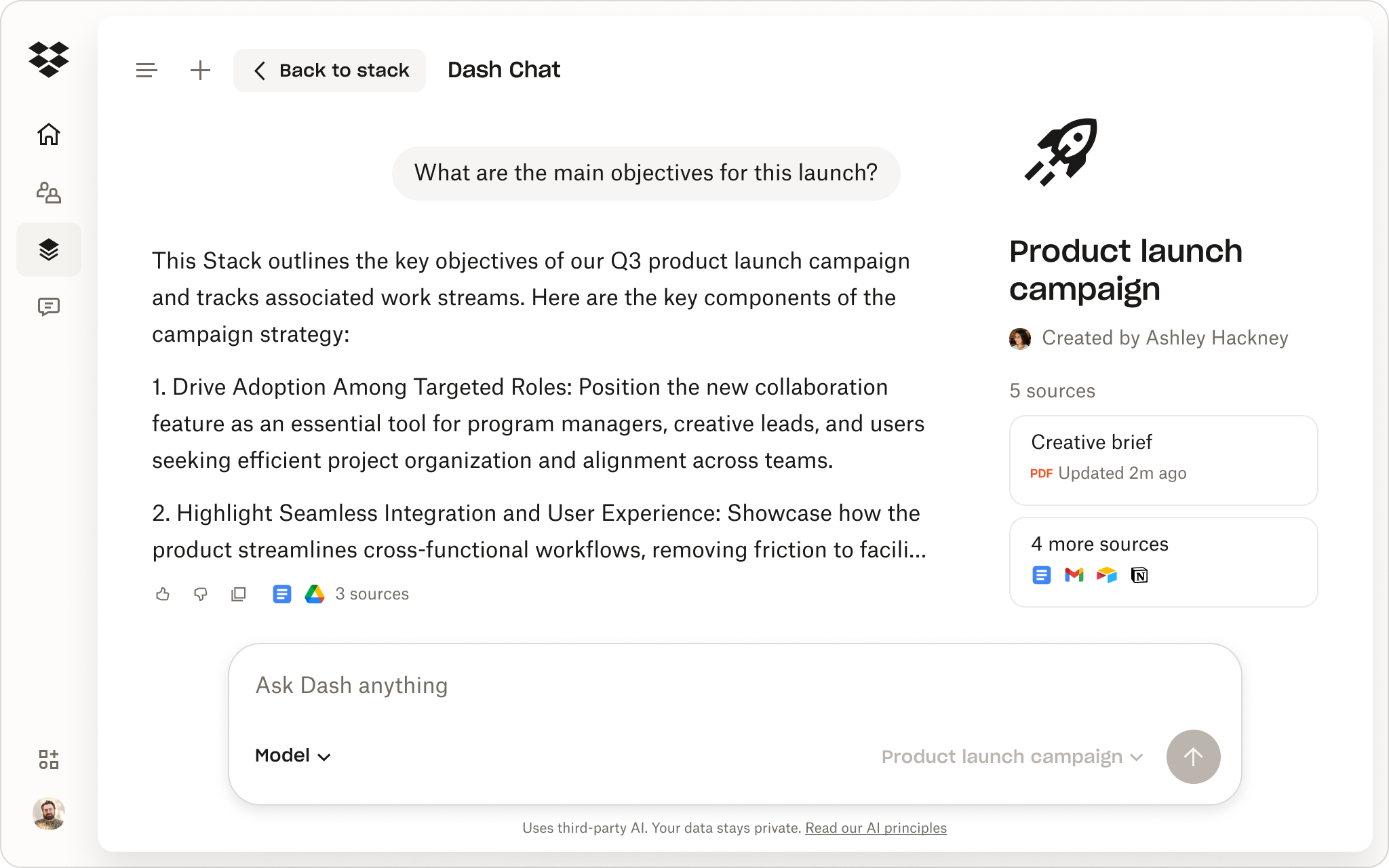 Output of Dash Chat response within Summer Campaign Stack