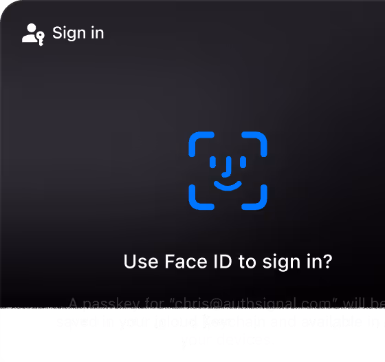 Face ID icon with prompt asking if user wants to use Face ID to sign in.