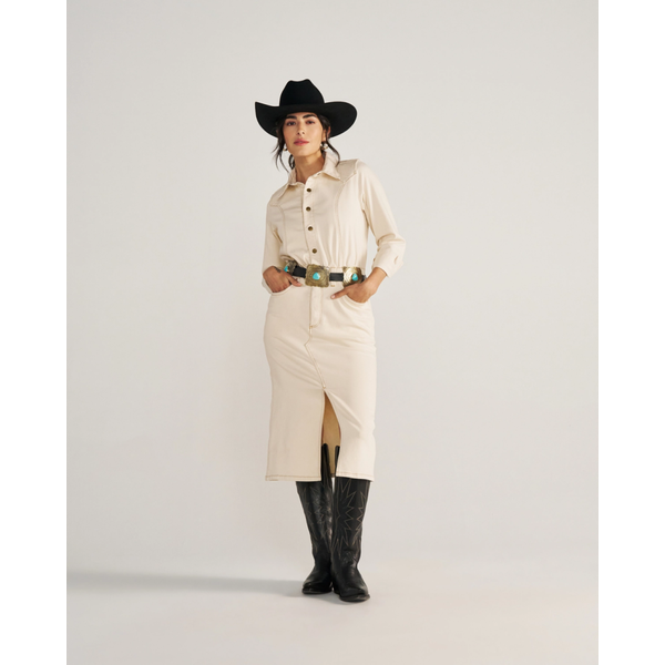 Women's Long Sleeve Natural Denim Midi Dress