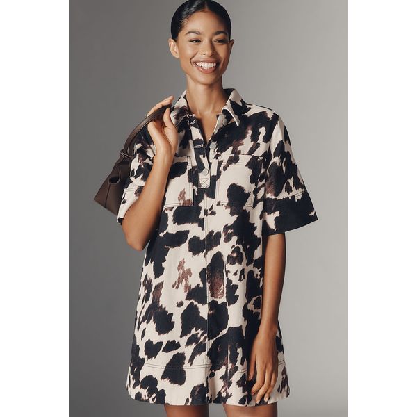 The Jeannie Short-Sleeve Denim A-Line Mini Dress