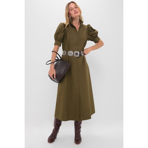 Olive Green Ruffle Collar Louisa Maxi Dress