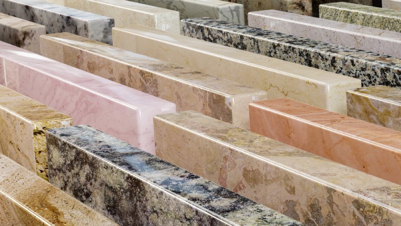 Variety of granite and marble slabs.