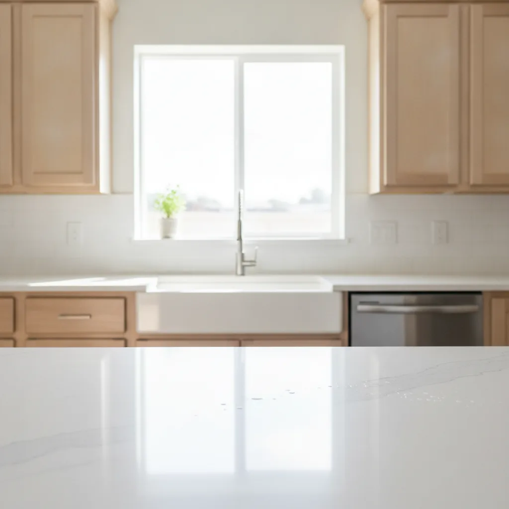 Bright Central Texas kitchen with white quartz countertops, light wood cabinets, and an undermount sink.