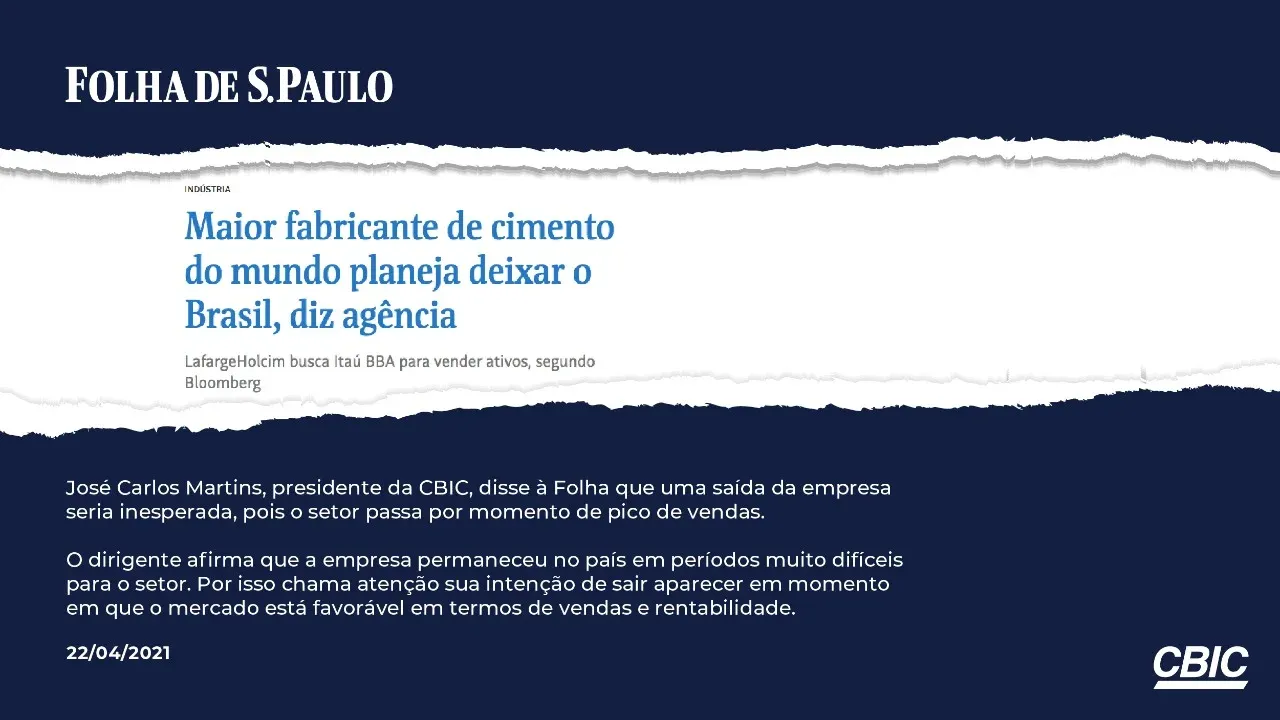 Intenção da maior fabricante de cimento de deixar o País surpreende CBIC
