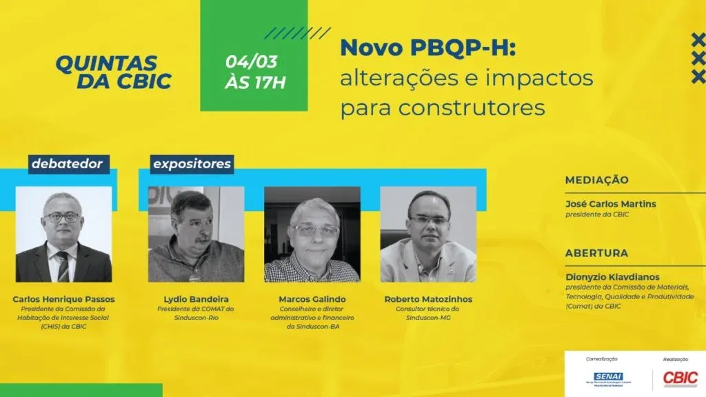 Novo PBQP-H: alterações e impactos para construtores em debate no dia 04/03