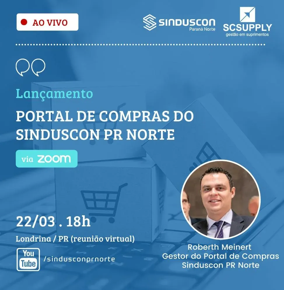 É Hoje às 18h! Lançamento: ‘Portal de Compras’ Sinduscon