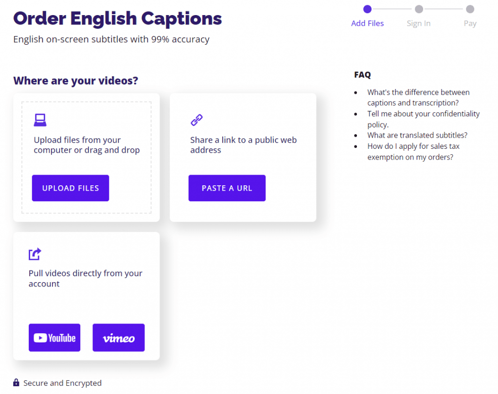 English captions checkout page on Rev