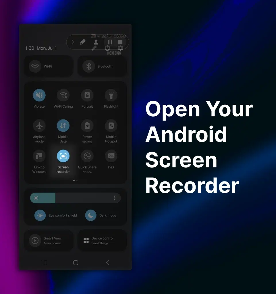 An Android device opened to its screen recorder.