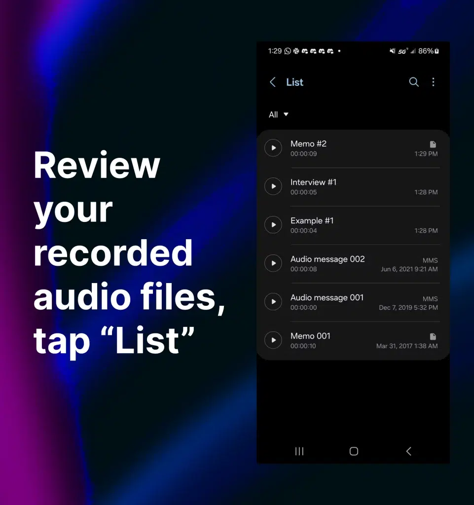 How to review your recorded audio files on Android.