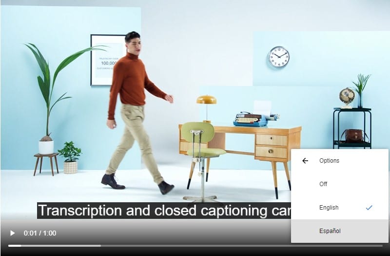 How captions look on a video in Opera