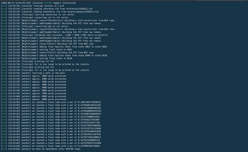 Code showing an output of the Google ASR system on the first of the earnings call transcripts