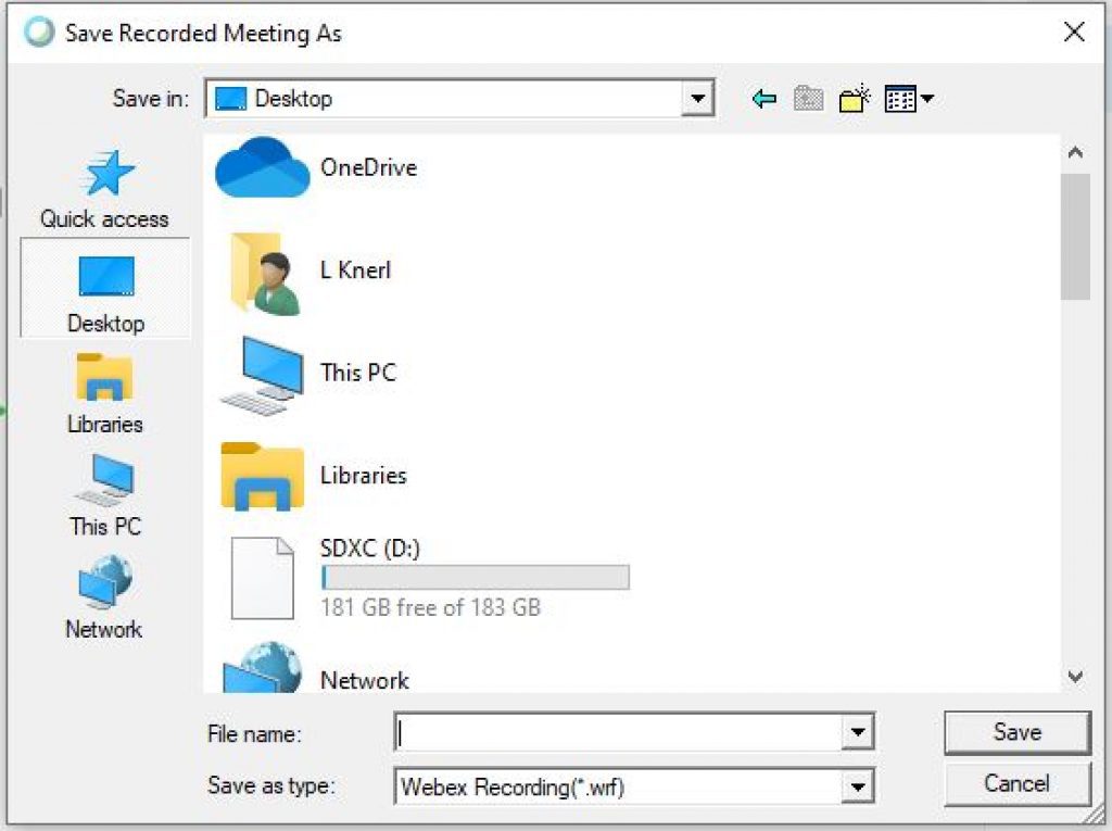 File screen showing a Cisco recording being saved