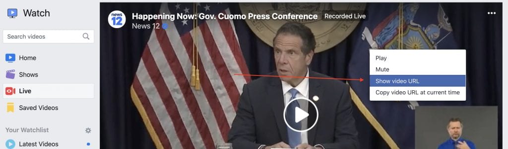 A video of Gov Cuomo on Facebook