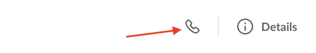 Slack call button with an arrow pointing to it