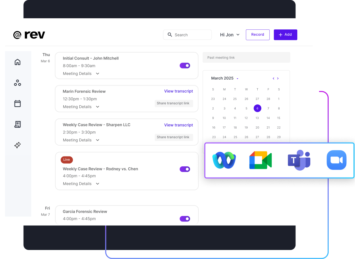 AI notetaker product preview on the rev platform