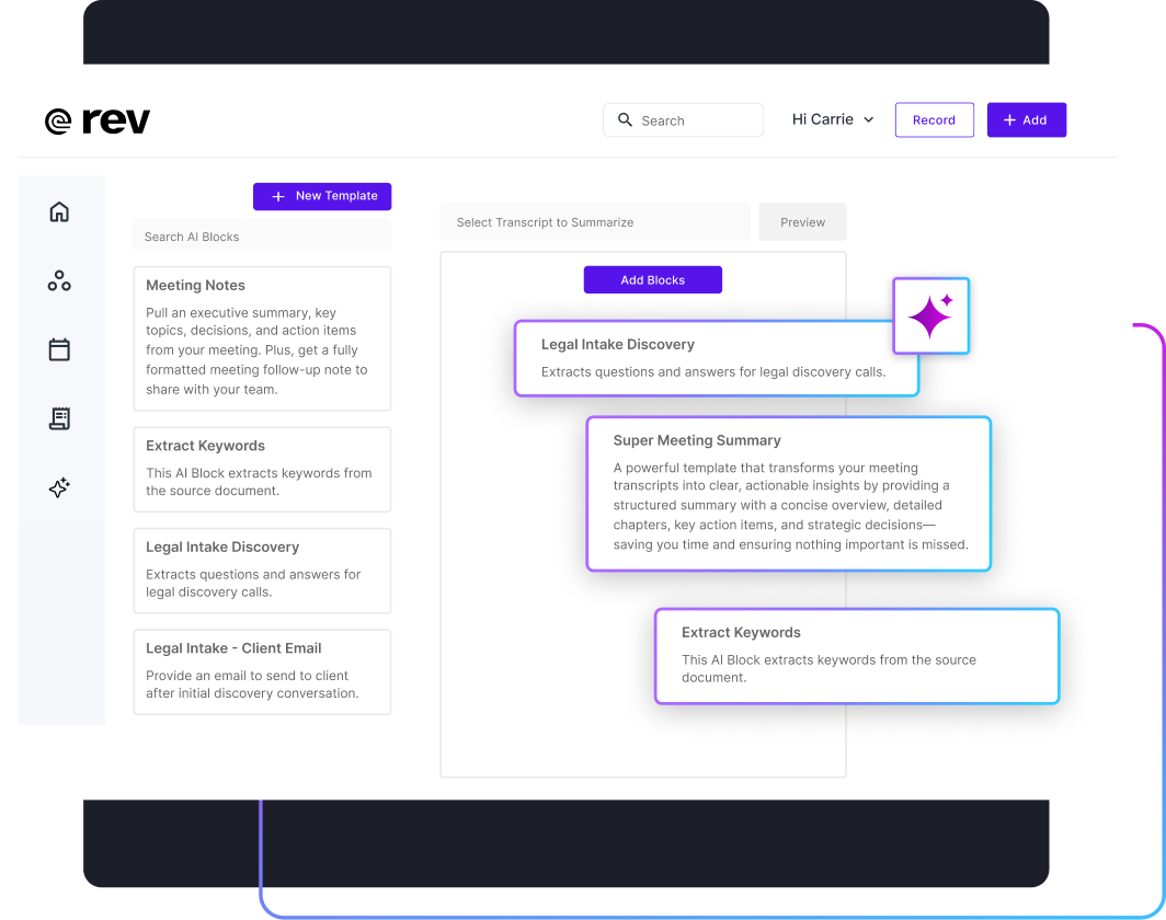 AI prompts product preview on the rev platform