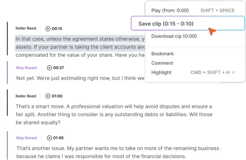 A snapshot of Rev's AI Chat feature that reads "Chat with AI about your transcript" and shows feature options below.