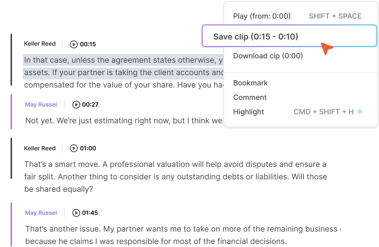 A snapshot of Rev's AI Chat feature that reads "Chat with AI about your transcript" and shows feature options below.