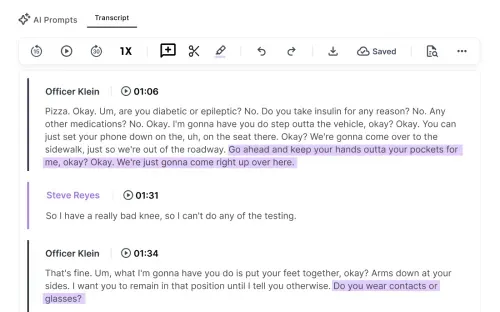 A snapshot of Rev's AI Chat feature that reads "Chat with AI about your transcript" and shows feature options below.