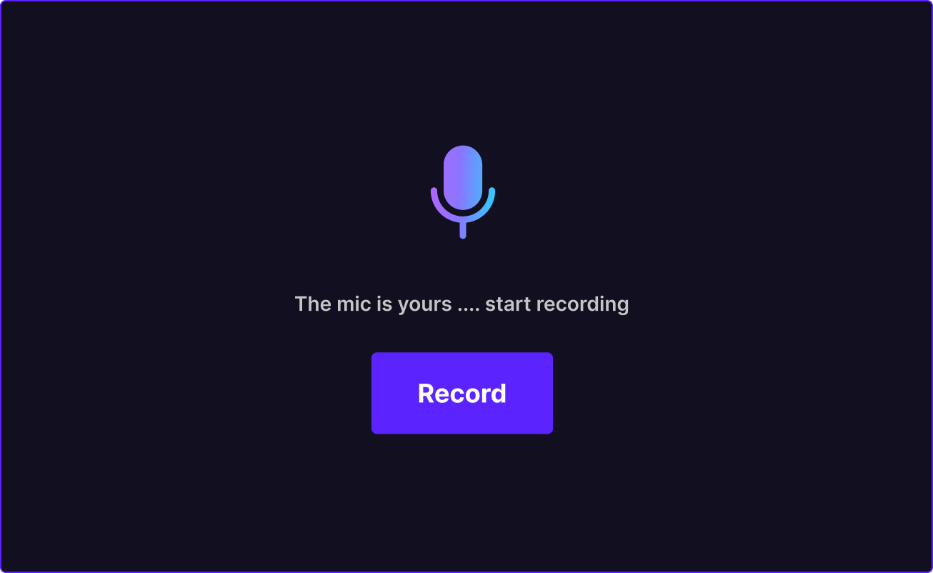 Voice recorder screen with a microphone icon and a button labeled Record.