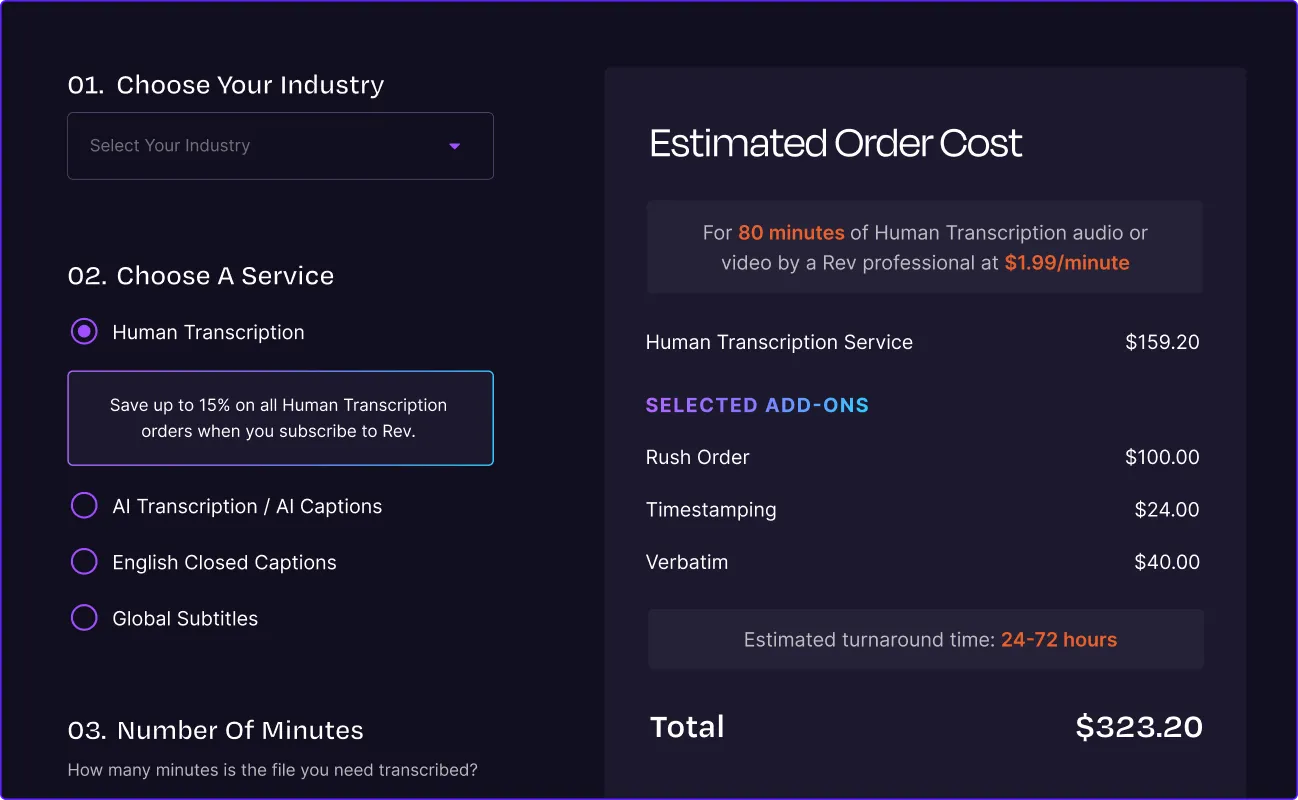 A phone showing the Rev app in the middle of a voice recording with note options below it.