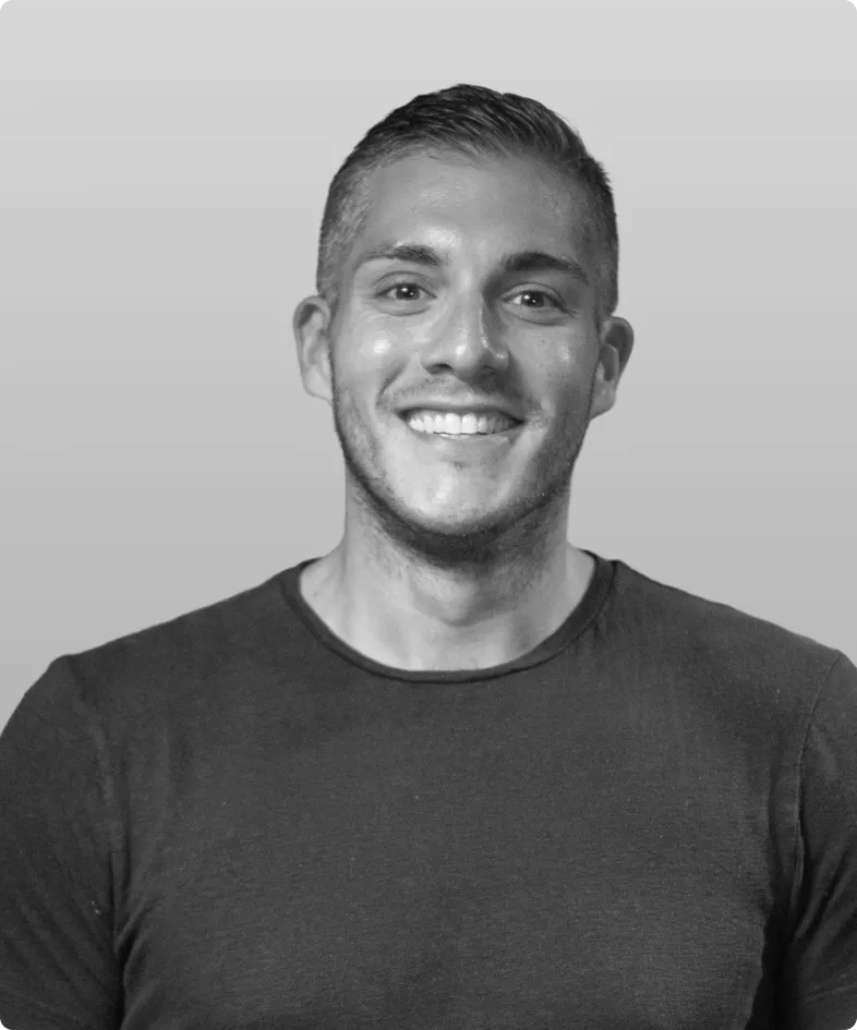 A black and white photo of Vinny Pisano, Head of People for Rev.