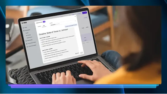 Person viewing a legal timeline for State of Texas vs. Johnson on a laptop screen.
