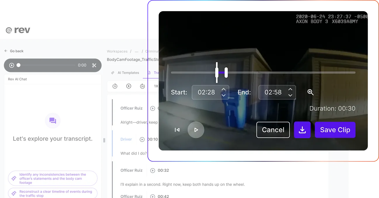 Document editor with a drafted investigative memorandum, formatting toolbar, and citation and export controls.
