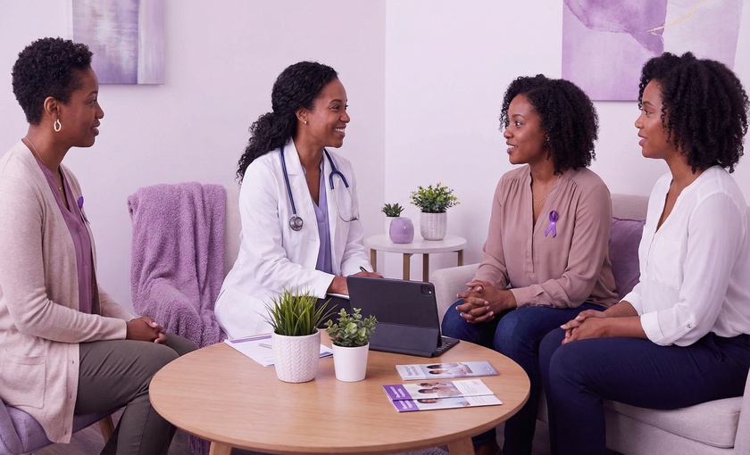 Sarcoidosis awareness blog image showing diverse women in a healthcare setting