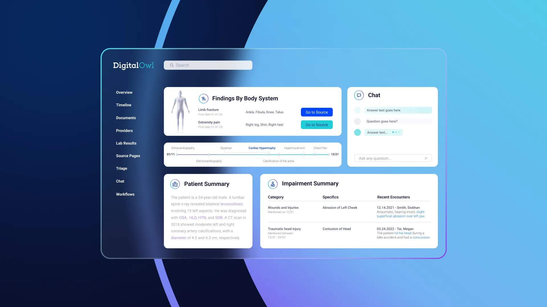 DigitalOwl Medical Chronology AI product features
