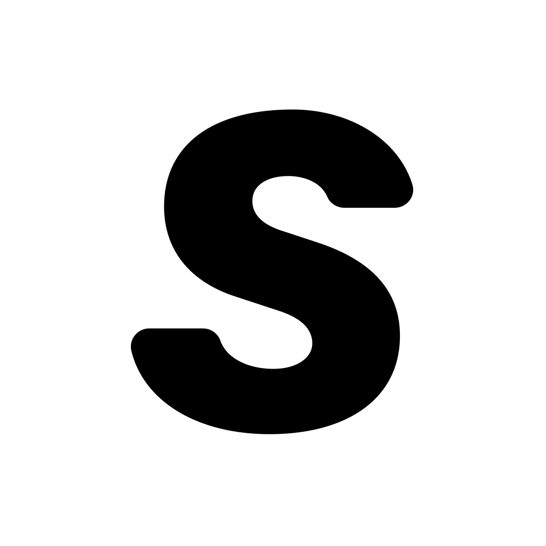 A black and white letter s on a white background