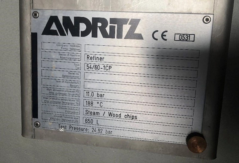 Andritz 54/60-1CP refiner name tag