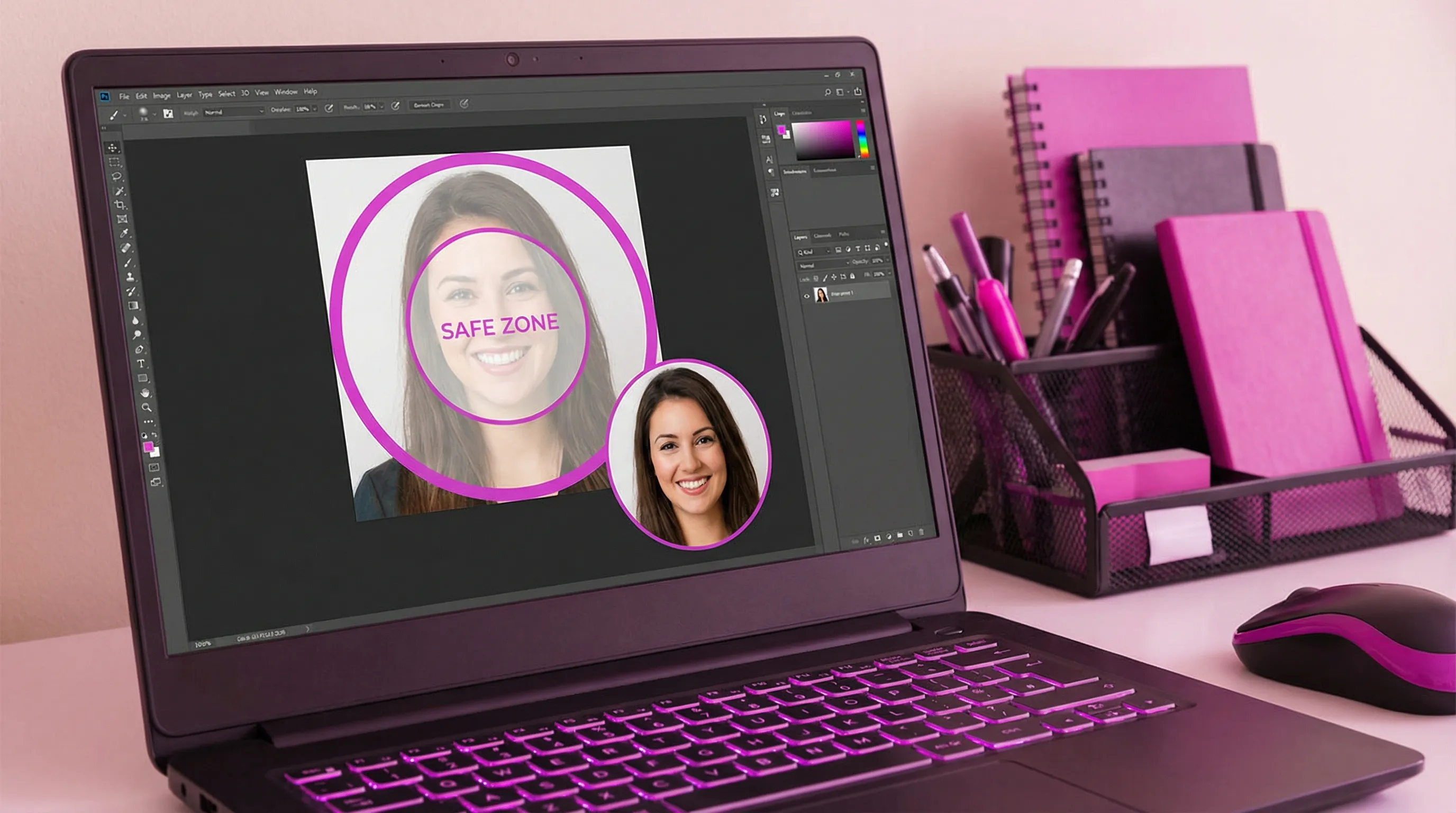 A simple visual showing a square profile image with an overlaid circle crop and a smaller “safe zone” circle in the center, demonstrating where the face should sit so it stays centered after circular cropping.