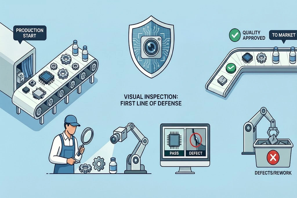 Visual inspection in quality control: production to pass/defect