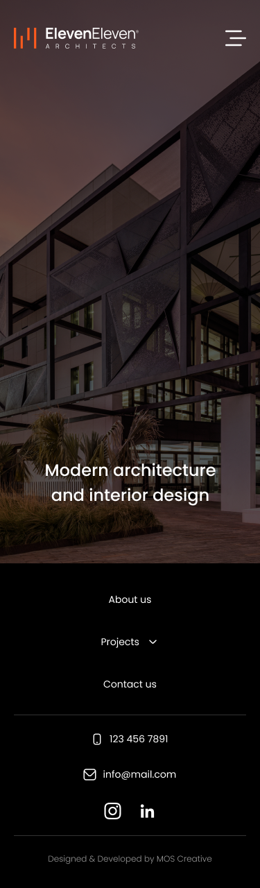 ElevenEleven Architects mobile homepage design