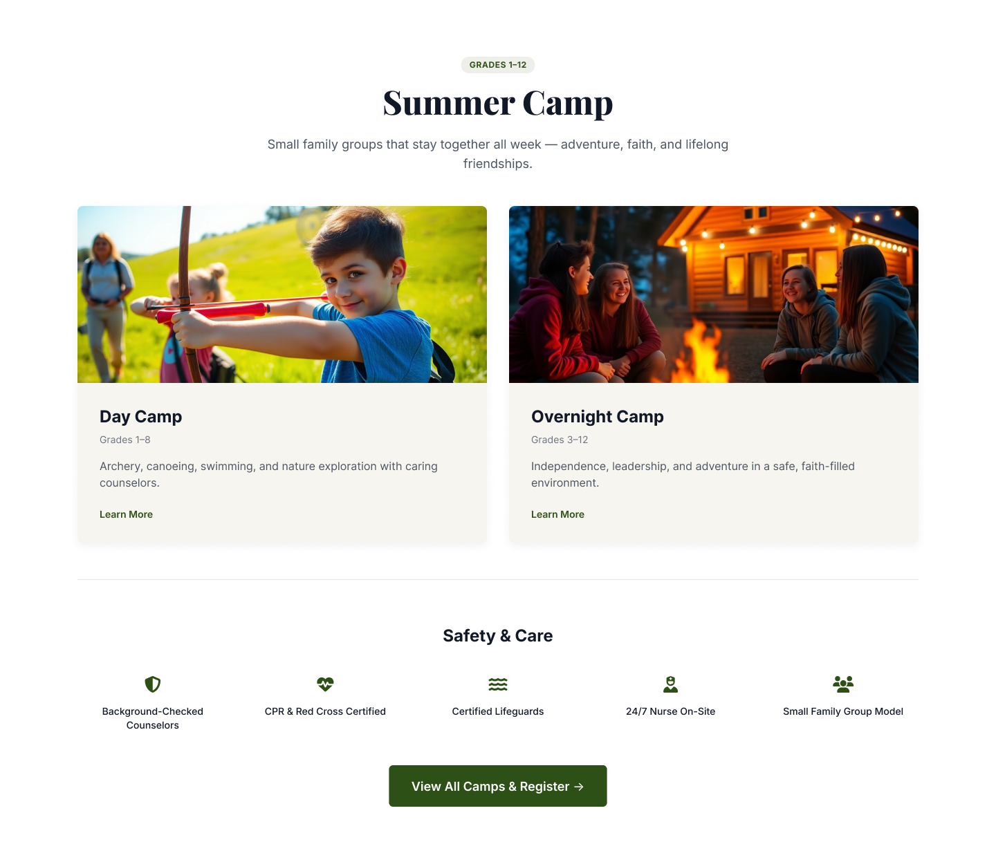 Ferncliff Camp and Conference Center new homepage design by MOS Creative