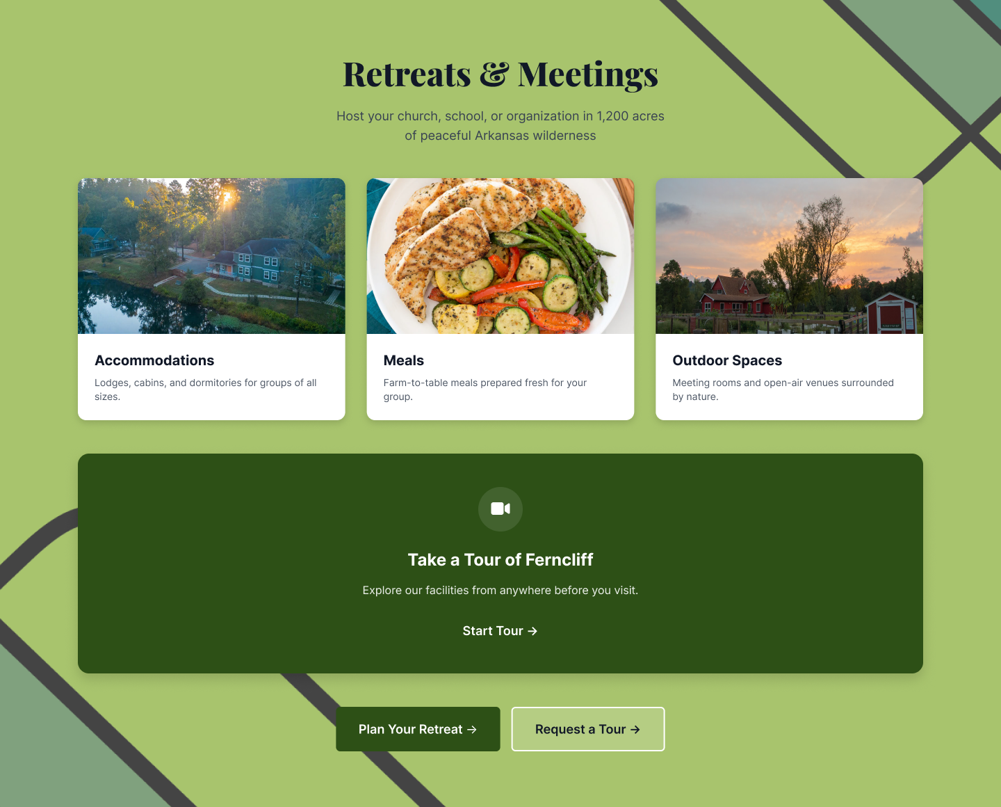 Ferncliff retreats and meetings section design