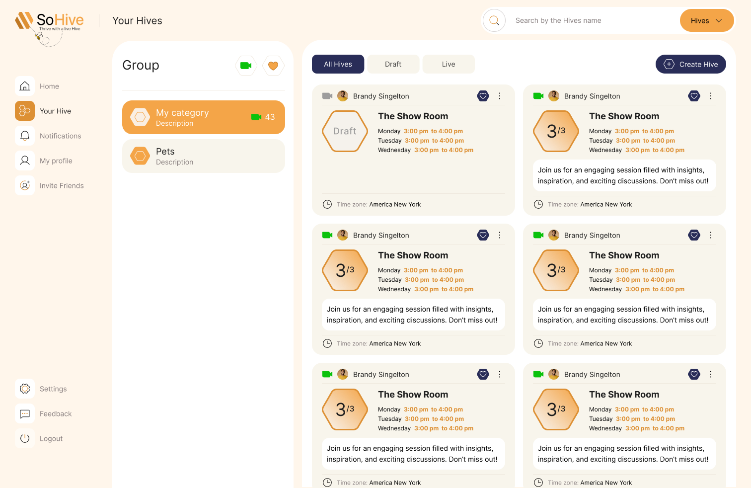 SoHive Your Hives management screen design